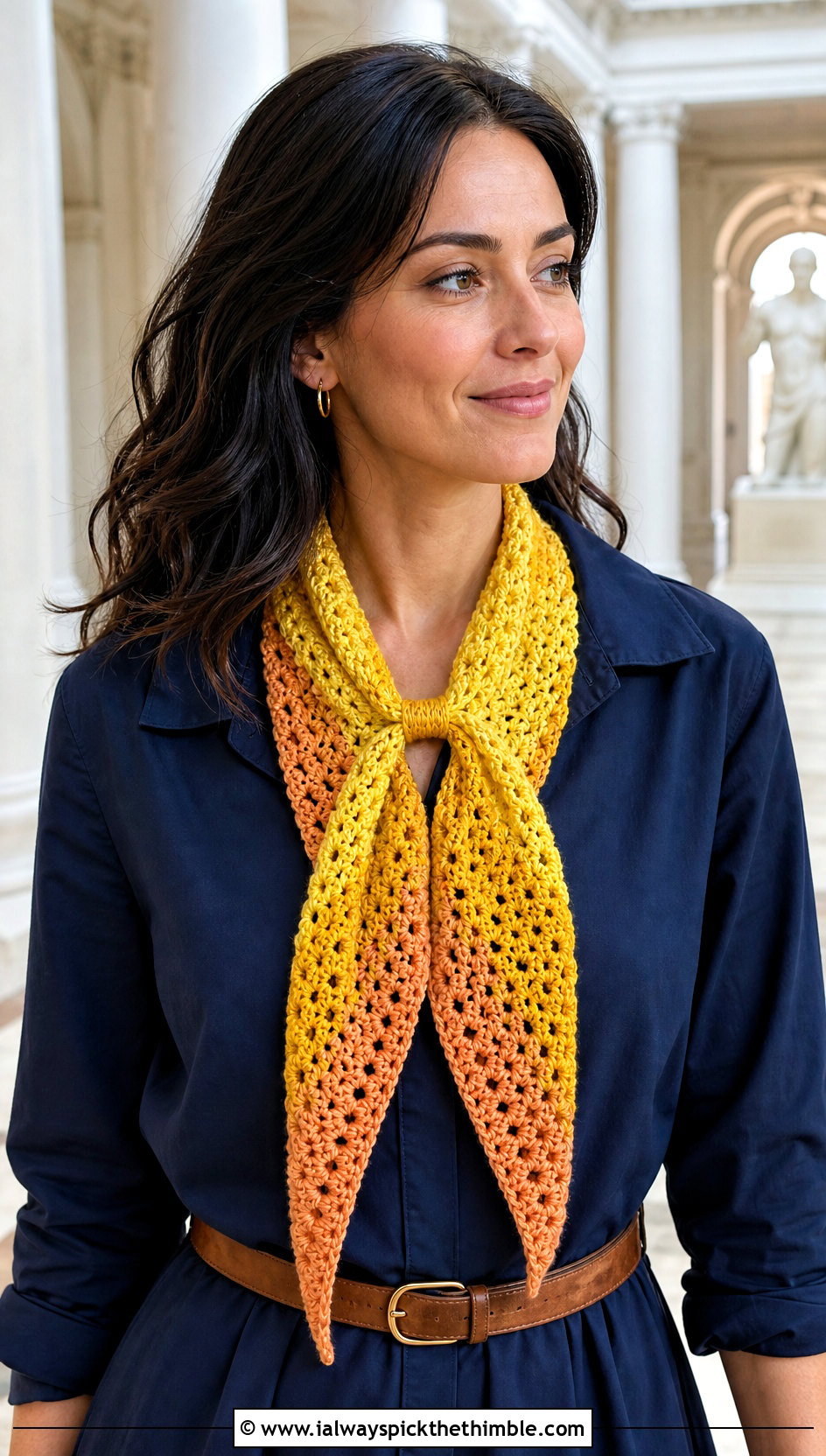 Mandala Yarn Keyhole Scarf With Shirt Dress - 15 Mandala Yarn Crochet Scarf outfit ideas