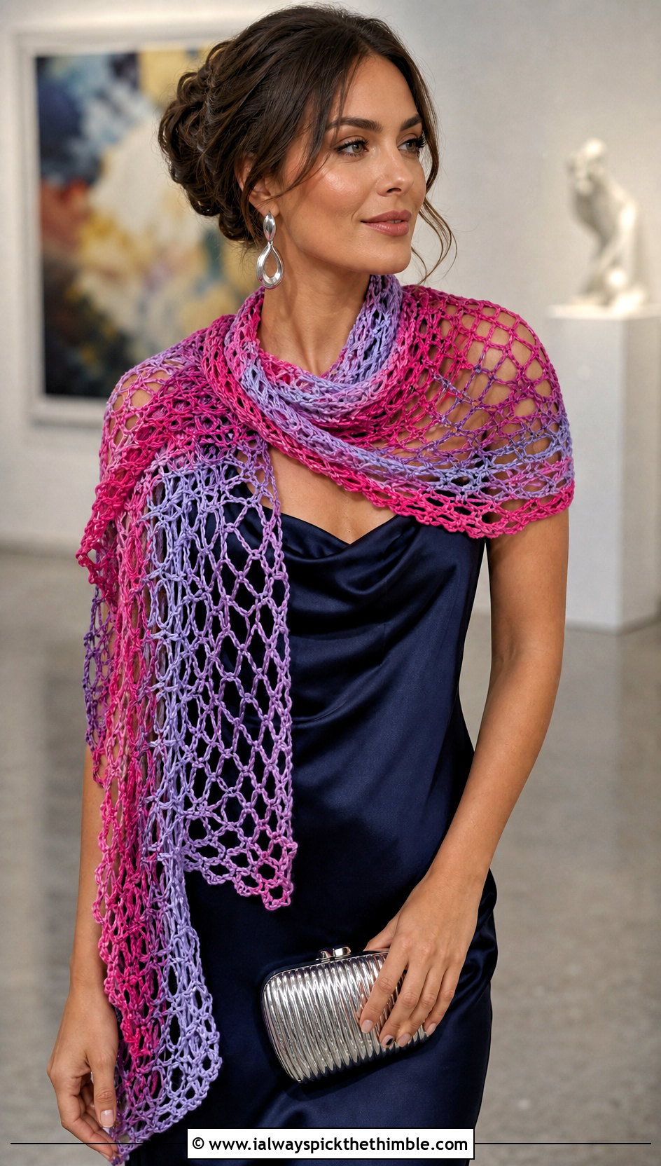 Mandala Yarn Lace Mesh Scarf With Satin Dress - 15 Mandala Yarn Crochet Scarf outfit ideas