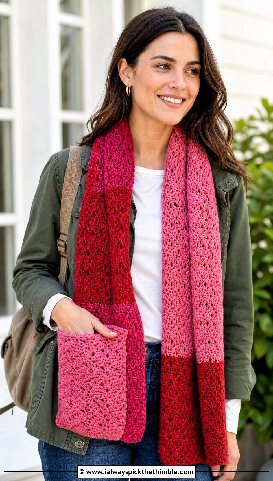 Mandala Yarn Pocket Scarf With Utility Jacket - 15 Mandala Yarn Crochet Scarf outfit ideas