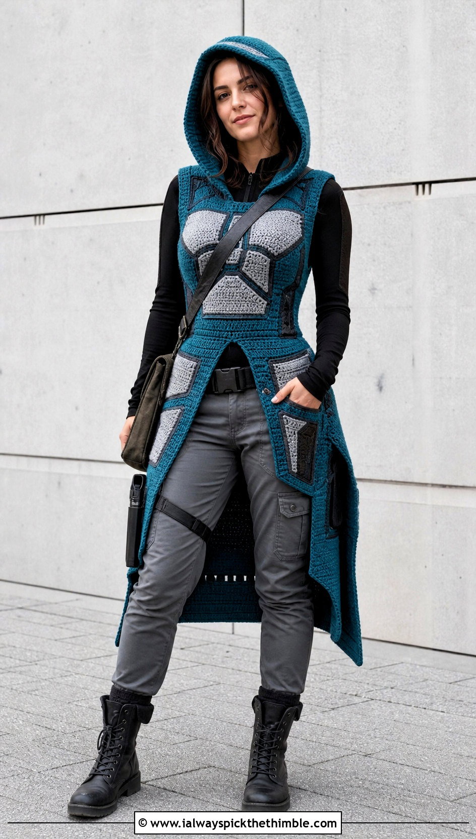 Mandalorian Crochet Hooded Vest With Utility Pants - 20 Star Wars Crochet Clothes and outfit ideas