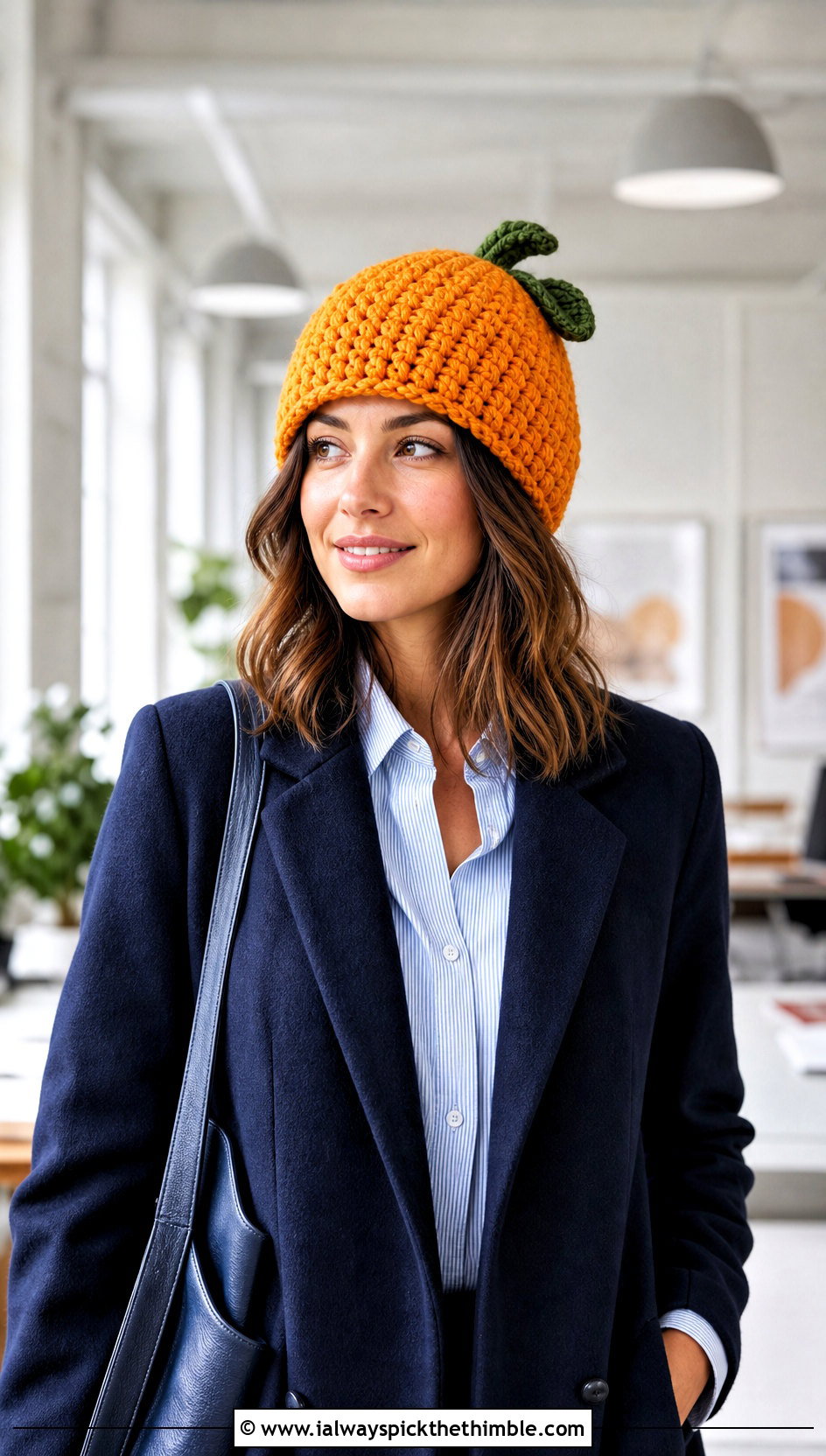 Mango Crochet Beanie With Office Trousers - 20 crochet fruit beanie outfit ideas