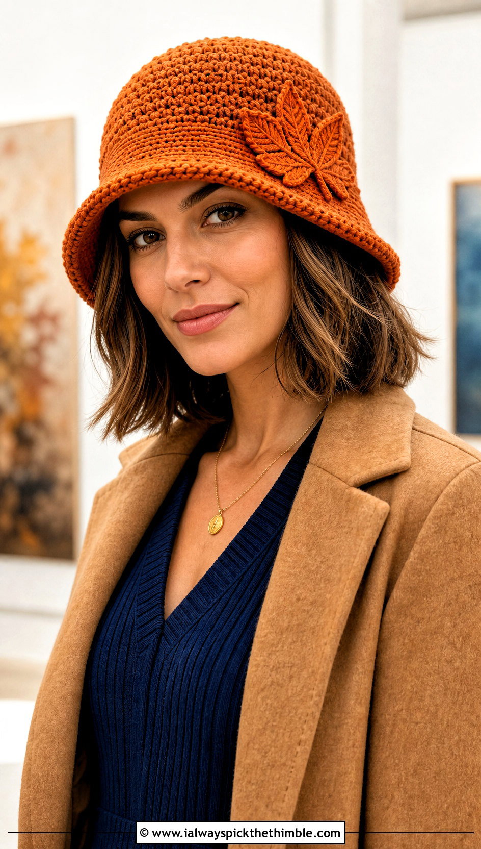Maple Leaf Cloche With Midi Dress - 20 Crochet Leaf Hat outfit ideas