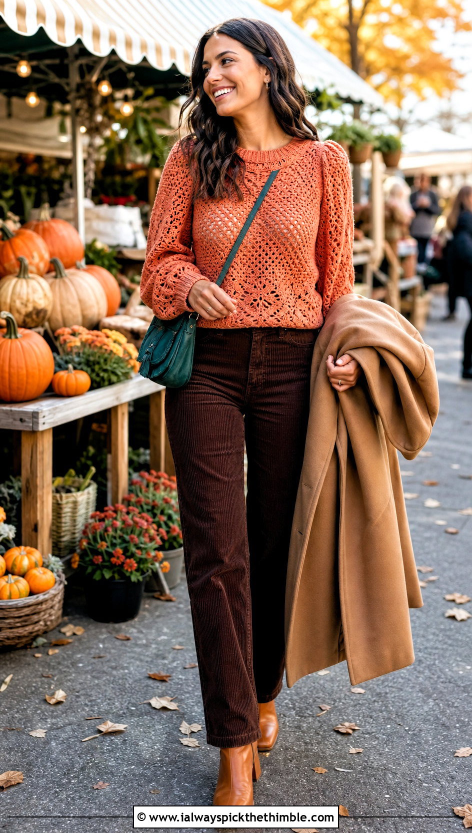 Marigold Crochet Sweater With Corduroy Pants - 15 Marigold Crochet Sweater outfit ideas