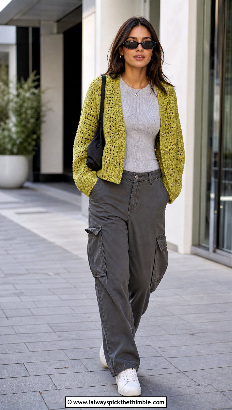 Marl Yarn Habitat Crochet Cardigan With Cargo Pants - 20 Habitat Crochet Cardigan outfit ideas