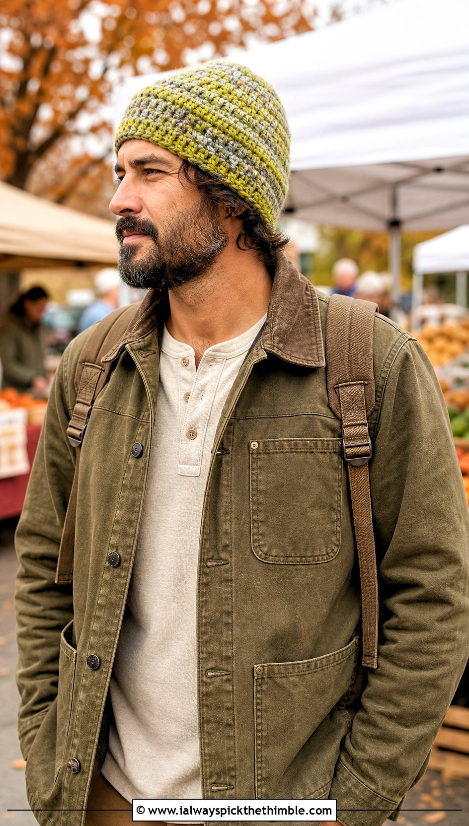 Marled Brawny Beanie With Chore Coat - 15 brawny beanie men's crochet hat outfit ideas