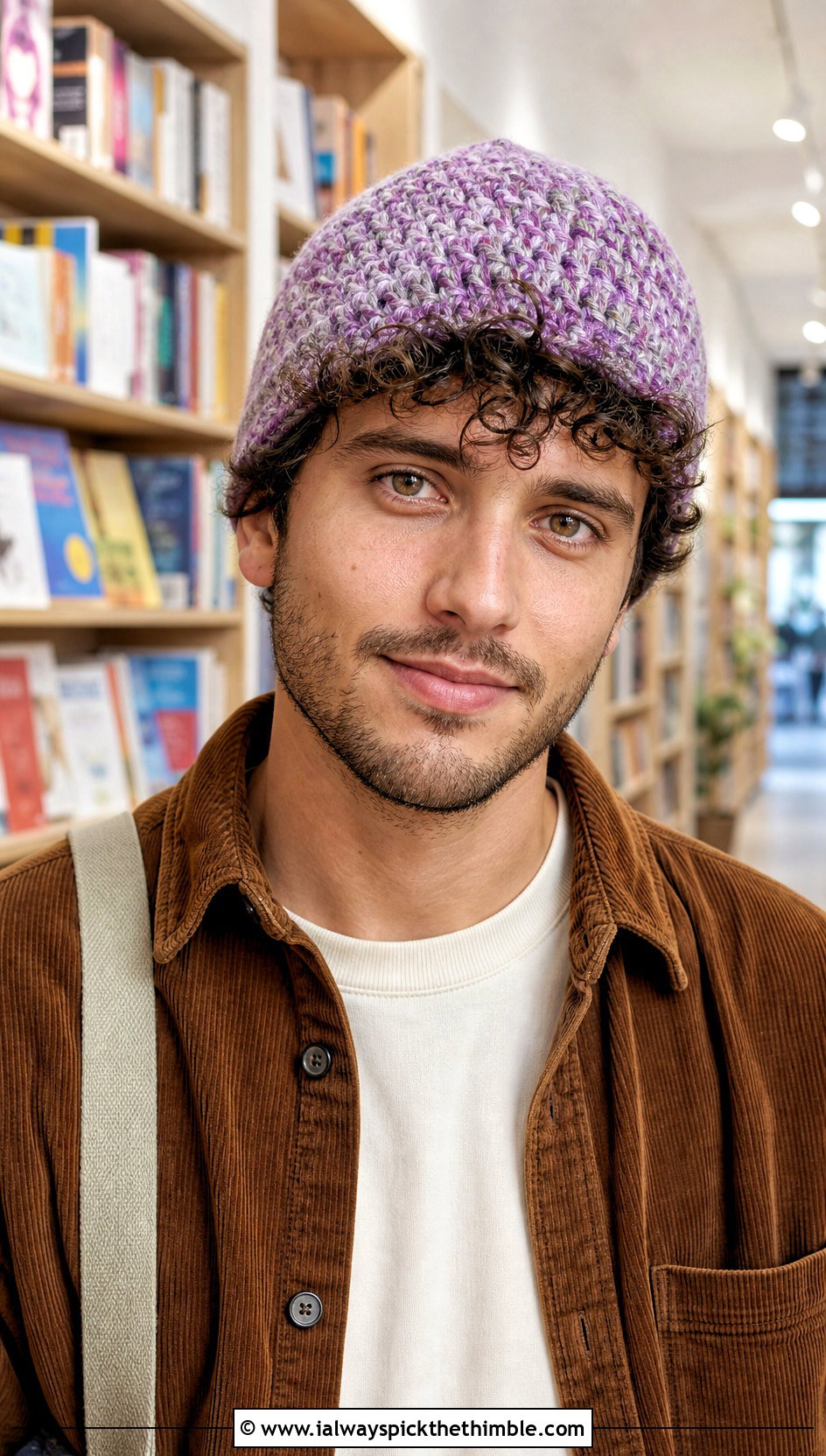 Marled Crochet Beanie With Corduroy Overshirt - 25 crochet beanie for men outfit ideas