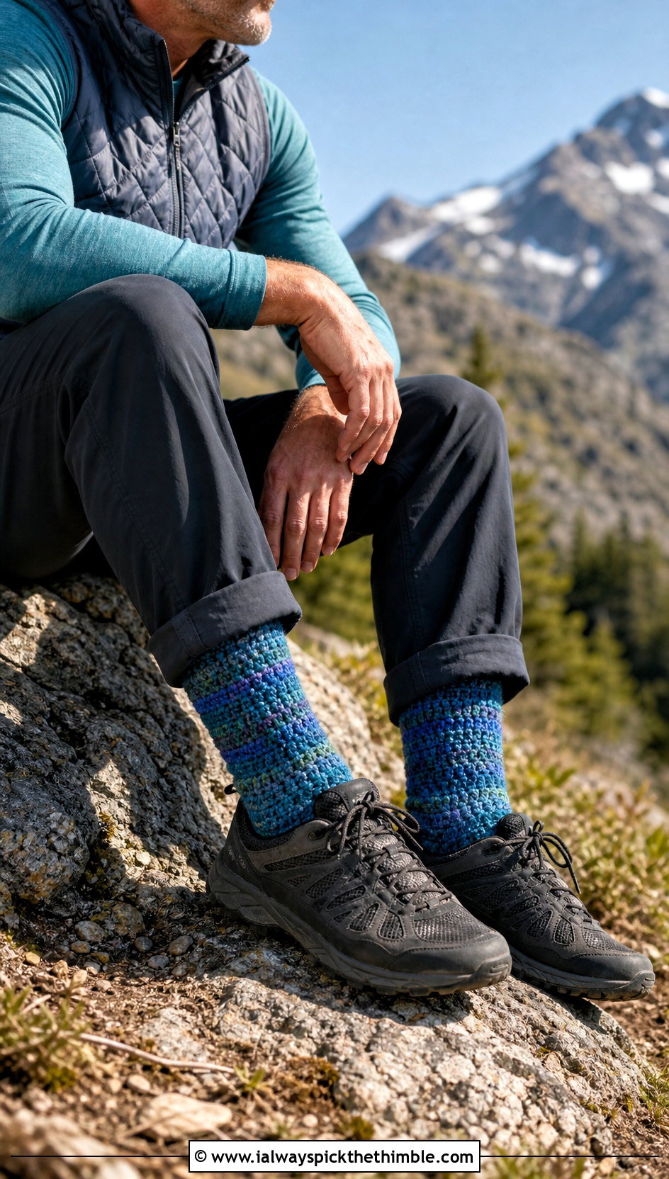Marled Crochet Hiking Socks With Trail Pants - 20 men's crochet socks outfit ideas