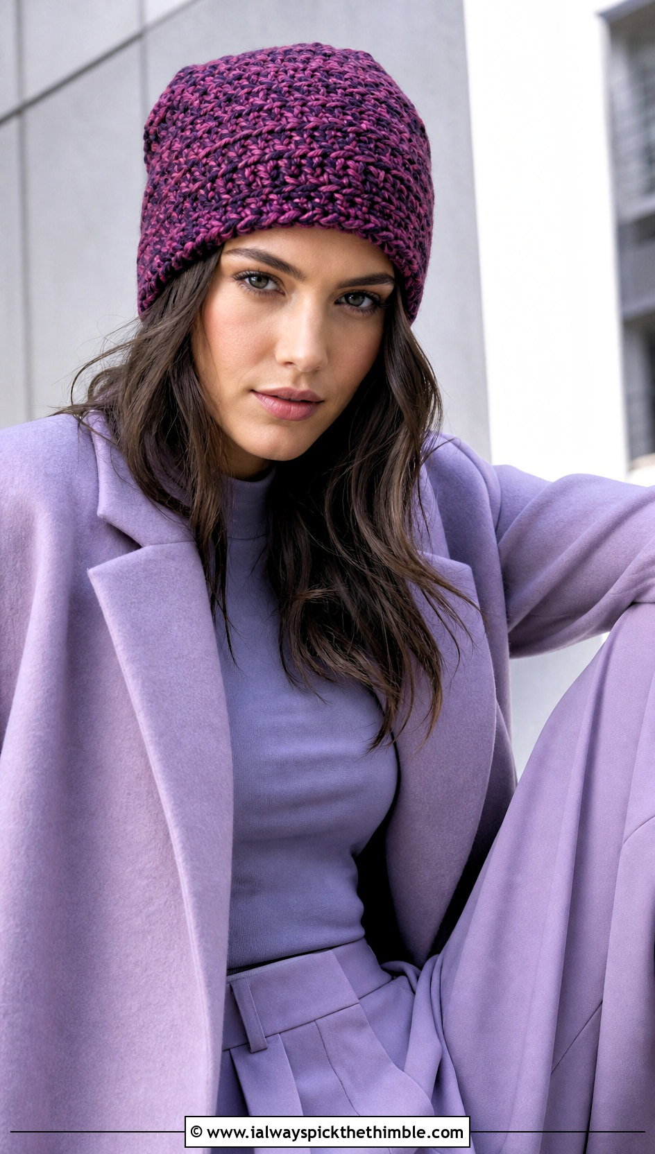 Marled Crochet Rectangle Beanie With Monochrome Outfit - 20 Crochet Rectangle Hat outfit ideas