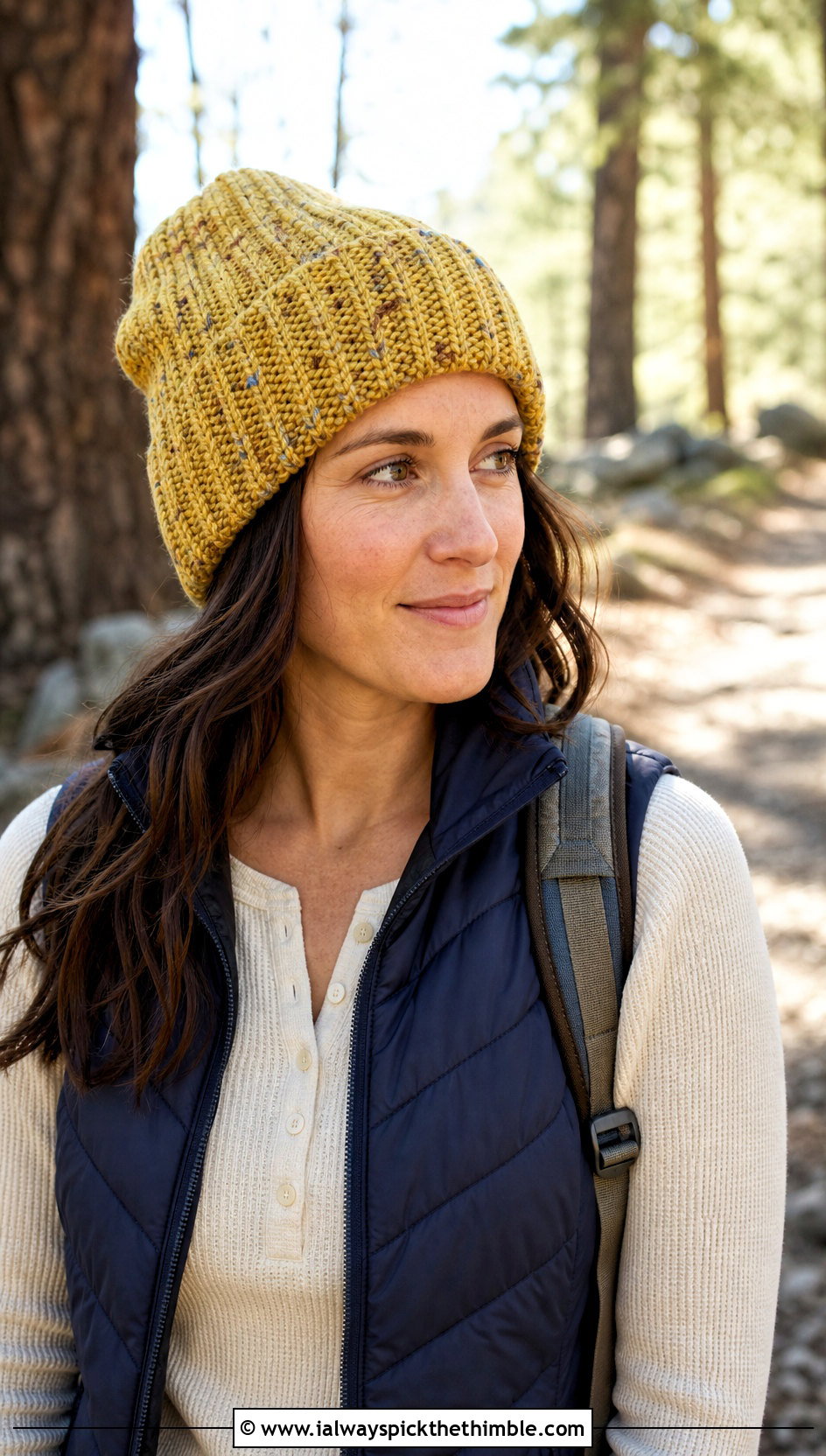 Marled Crochet Ribbed Beanie With Quilted Vest - 20 easy crochet ribbed beanie outfit ideas