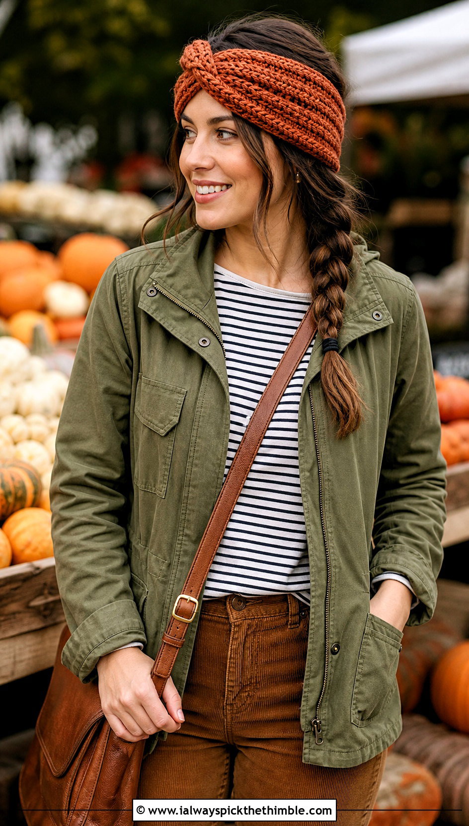 Marled Crochet Twisted Ear Warmer With Utility Jacket - 25 crochet twisted ear warmer outfit ideas