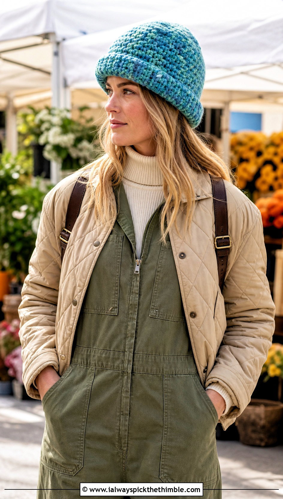 Marled Fold Up Brim Crochet Hat With Utility Jumpsuit - 15 Crochet Hat With Fold Up Brim outfit ideas