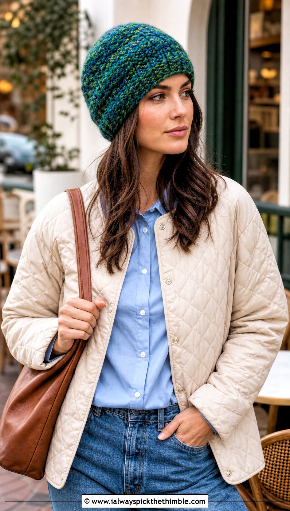 Marled Half Double Crochet Beanie With Quilted Jacket - 25 half double crochet beanie outfit ideas