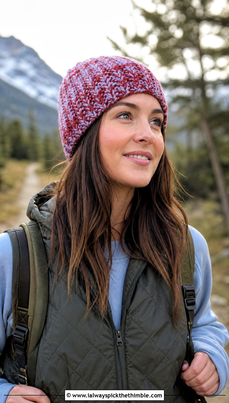 Marled One Hour Crochet Beanie With A Quilted Vest - 20 One Hour Crochet Hat outfit ideas
