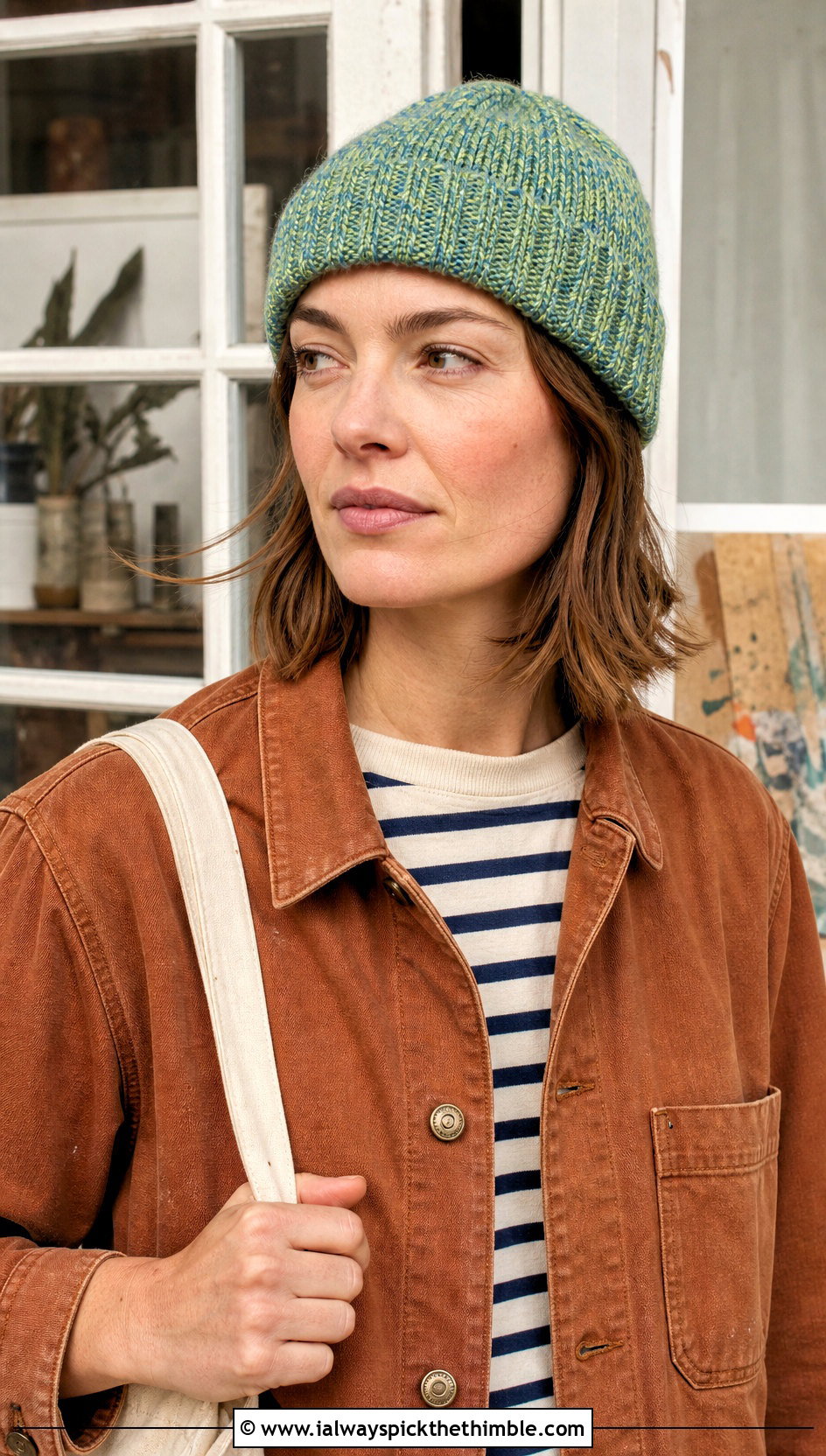 Marled Short Row Beanie With Chore Jacket - 20 Crochet Short Row Beanie outfit ideas