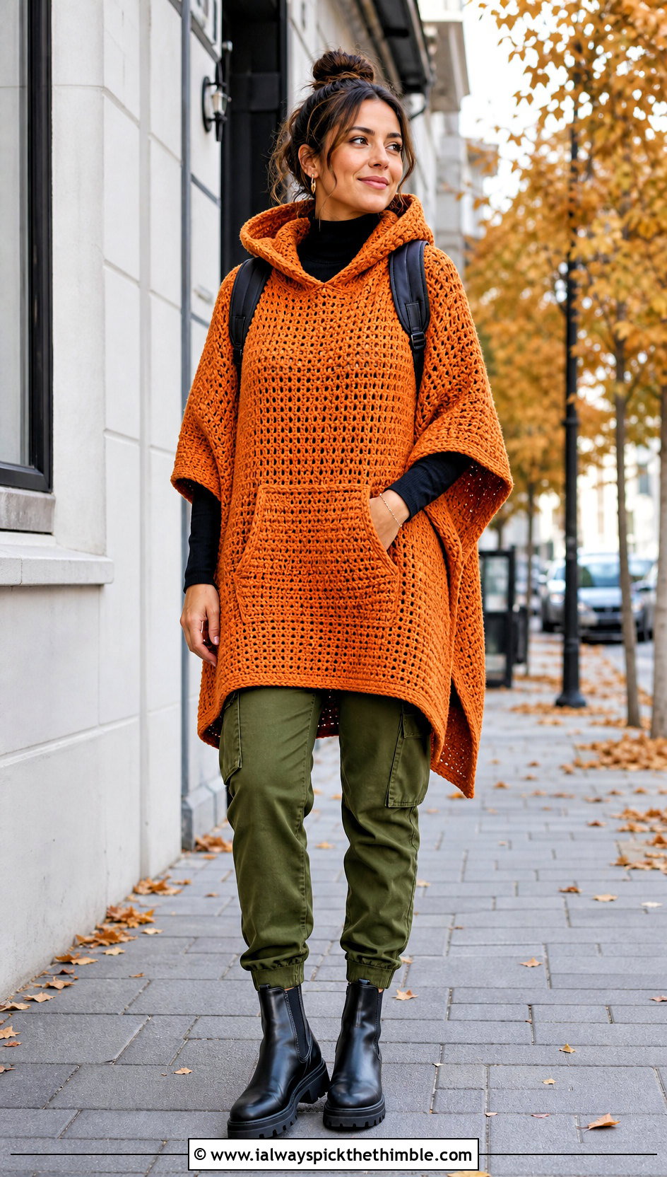 Martha Stewart Hooded Pocket Crochet Poncho With Cargo Pants - 15 martha stewart crochet poncho outfit ideas