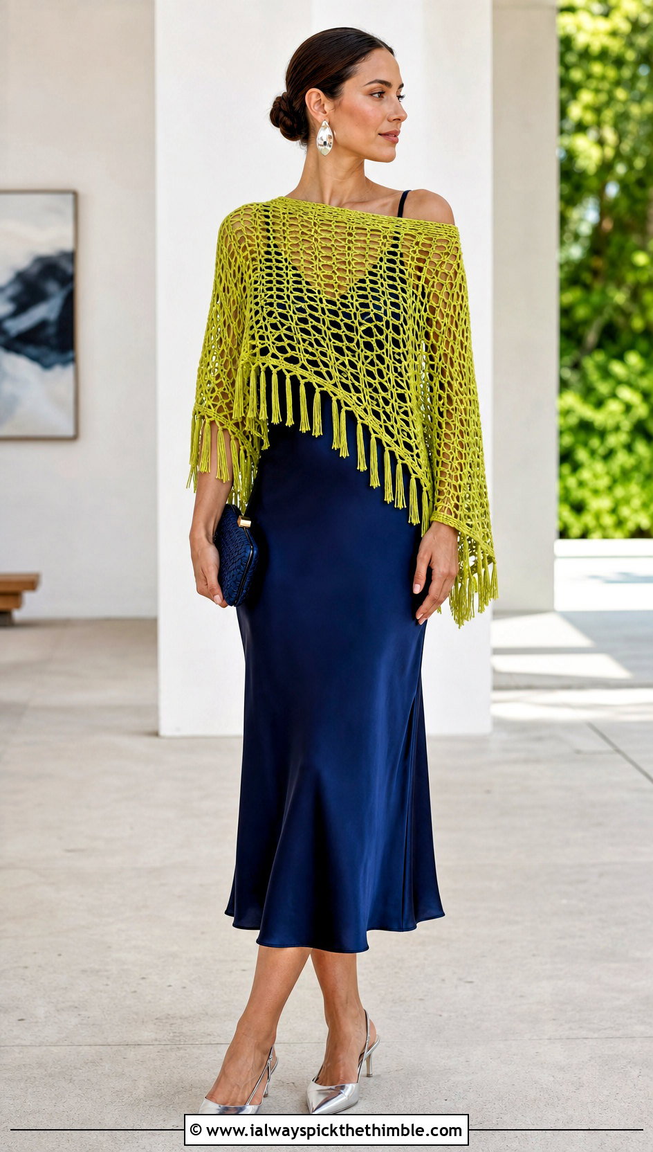 Martha Stewart Mesh Tassel Crochet Poncho With Slip Dress - 15 martha stewart crochet poncho outfit ideas