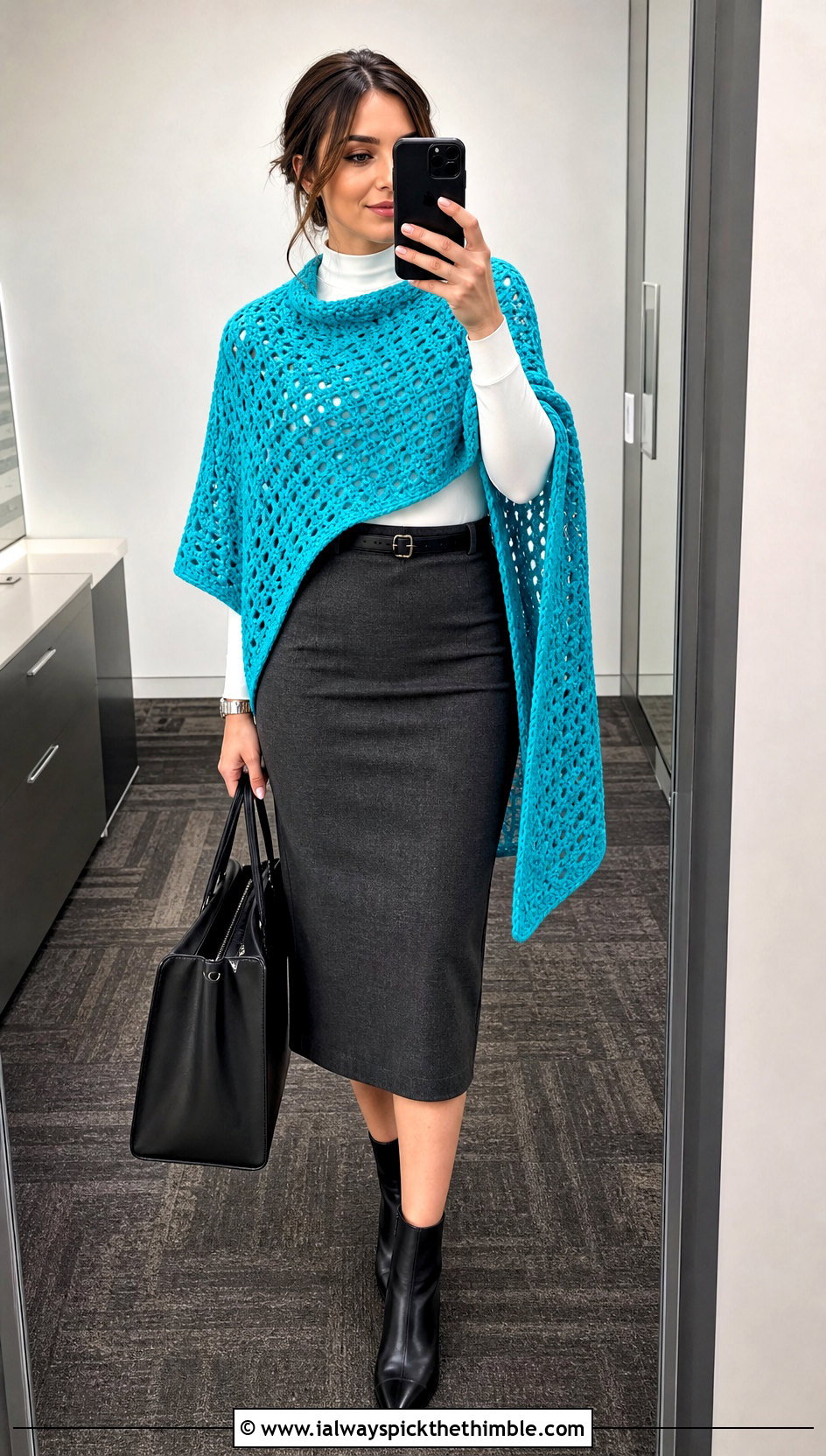 Martha Stewart Rectangle Crochet Poncho With Pencil Skirt - 15 martha stewart crochet poncho outfit ideas