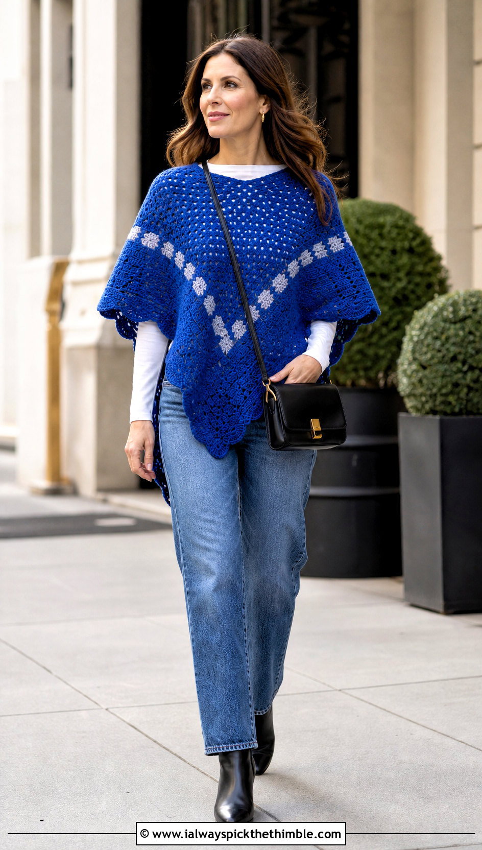 Martha Stewart Scallop Edge Crochet Poncho With Straight Leg Jeans - 15 martha stewart crochet poncho outfit ideas