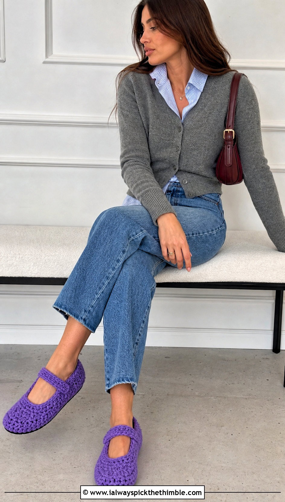Mary Jane Chunky Yarn Crochet Slippers With Cropped Jeans - 15 Crochet Slippers Chunky Yarn outfit ideas