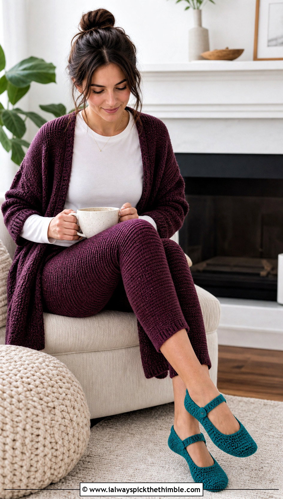Mary Jane Crochet Slipper Socks With A Knit Set - 25 crochet socks for beginners outfit ideas