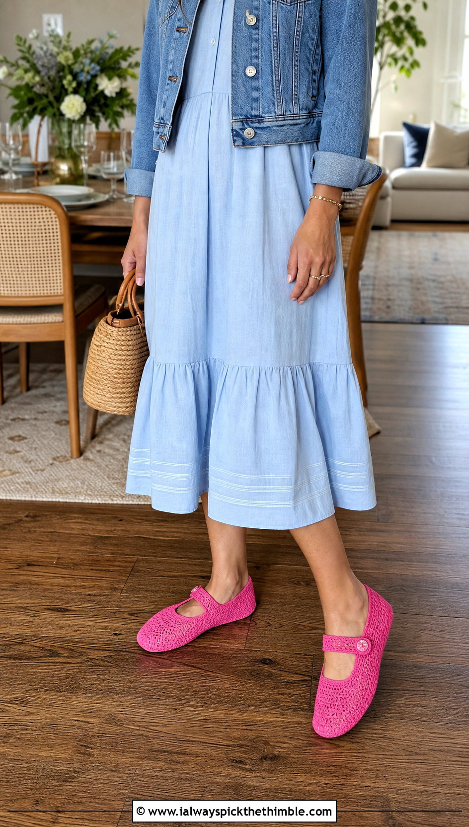 Mary Jane Crochet Slippers With Midi Dress - 25 crochet slippers outfit ideas