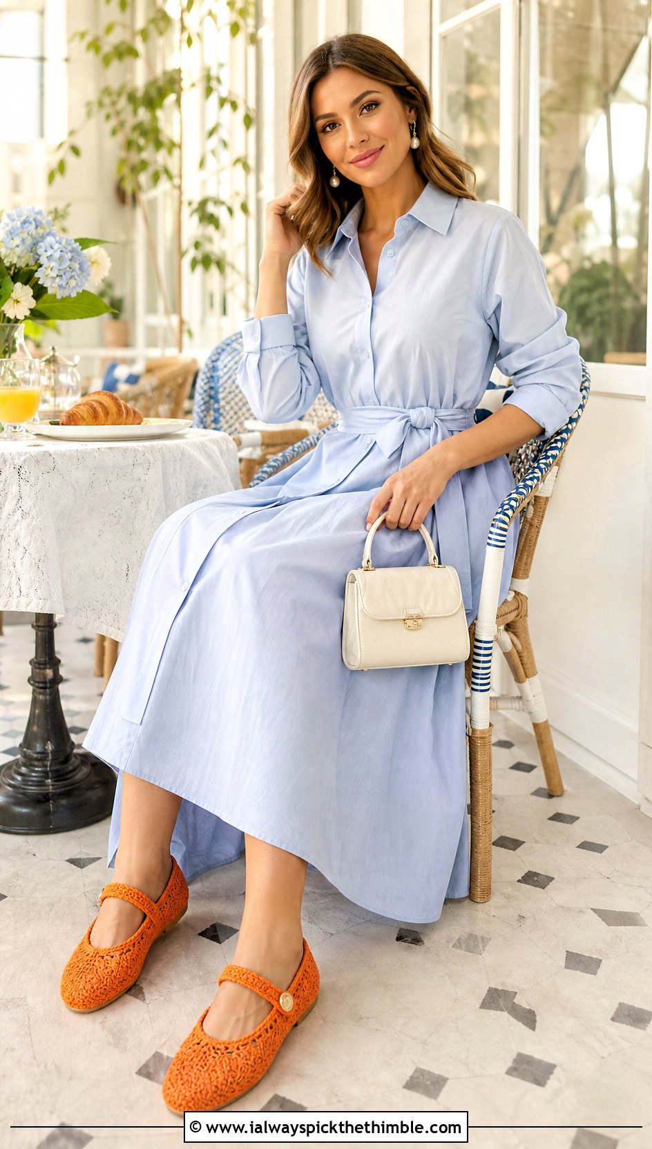 Mary Jane Crocheted Slippers With a Shirt Dress - 20 Easy Crocheted Slippers outfit ideas