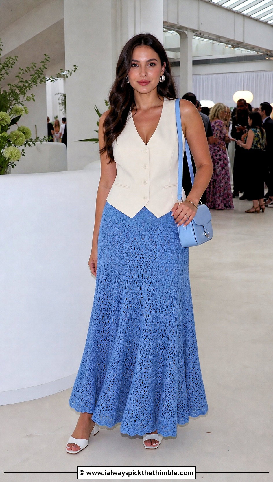 Maxi Crochet Circle Skirt With Tailored Vest - 20 crochet circle skirt outfit ideas