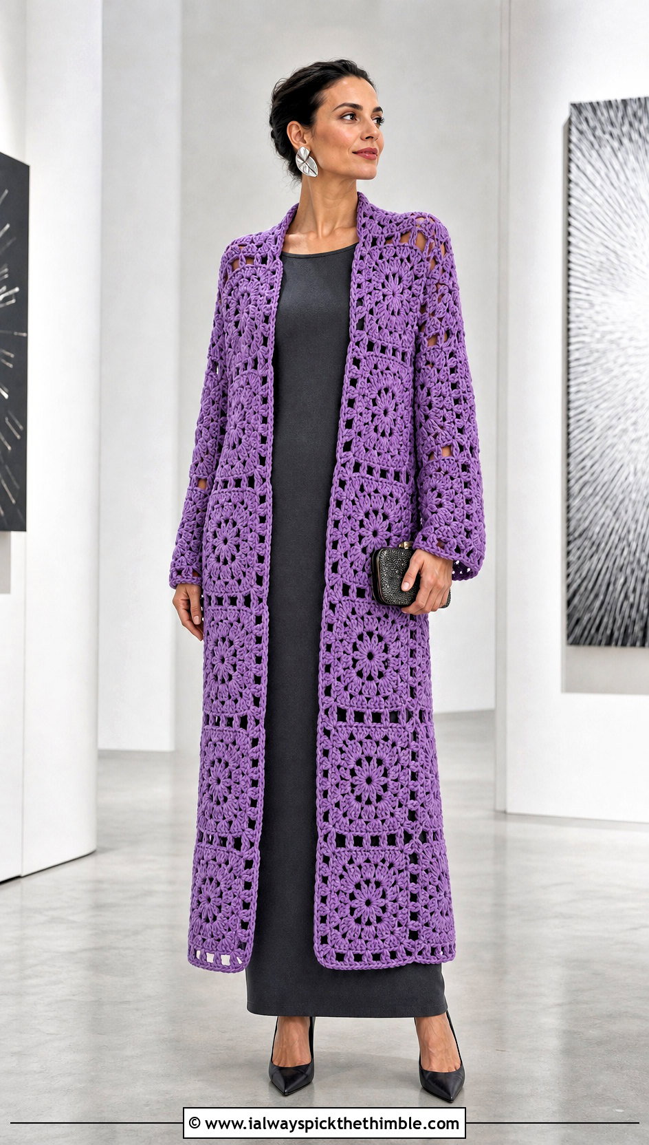 Maxi Granny Square Crochet Coat With Column Dress - 20 Granny Square Crochet Coat outfit ideas