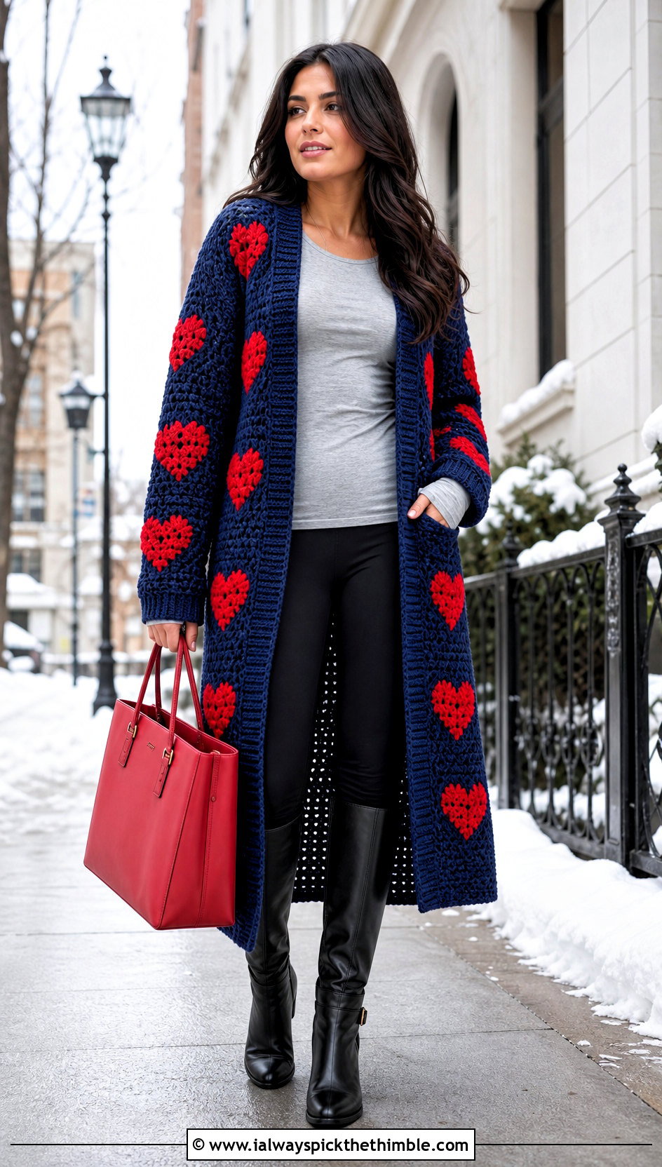 Maxi Heart Cardigan With Leggings And Boots - 25 crochet heart cardigan outfit ideas