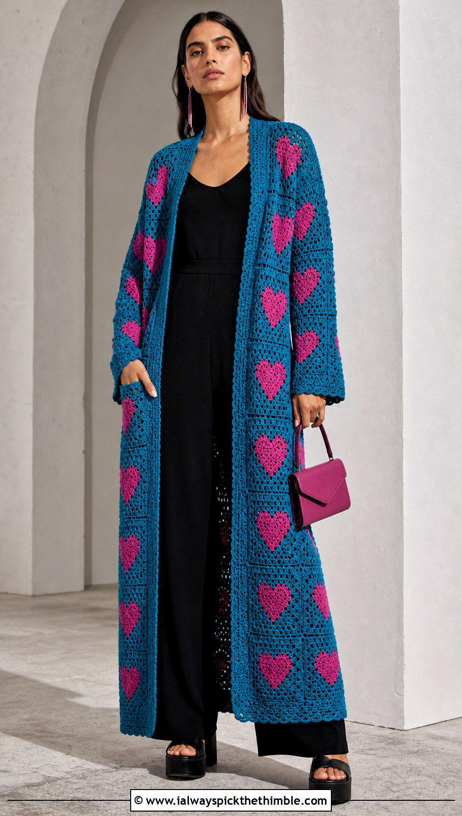 Maxi Heart Granny Square Cardigan With Jumpsuit - 25 Heart Granny Square Cardigan outfit ideas