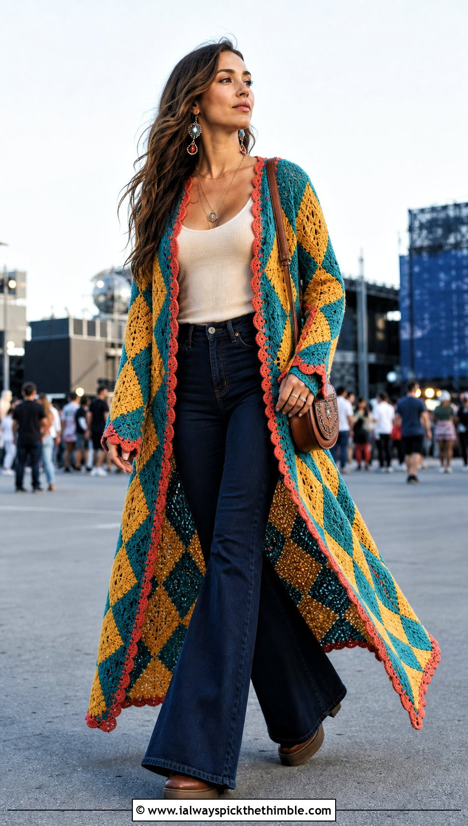 Maxi Howl Crochet Duster Coat With Flared Jeans - 20 howl crochet coat outfit ideas