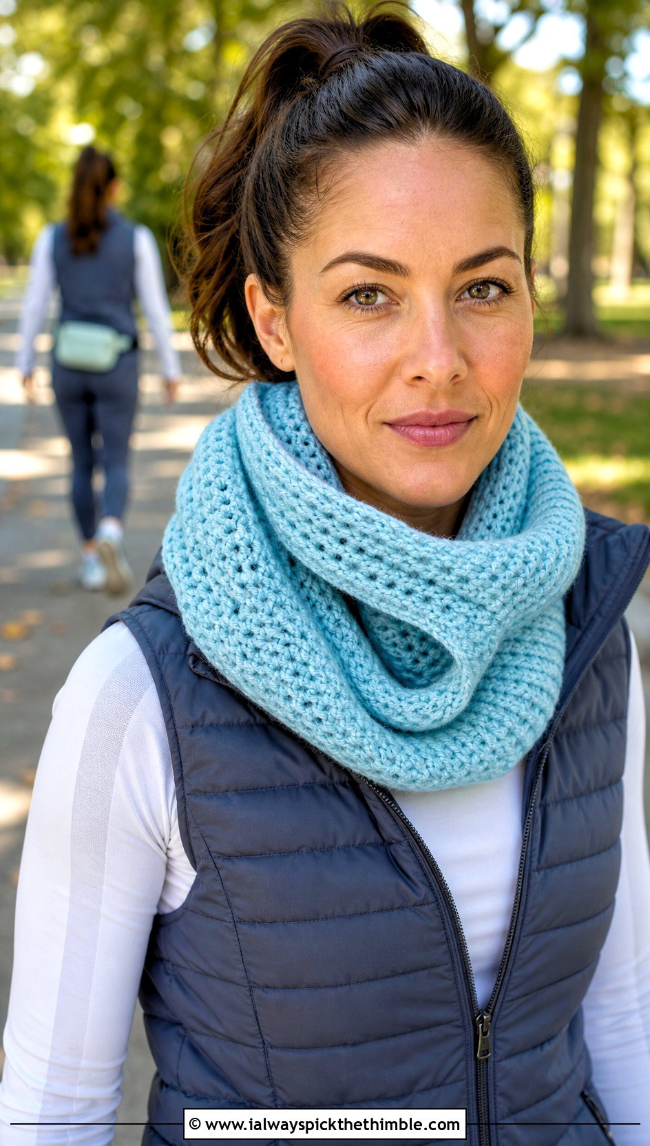 Mbius Crochet Cowl With Quilted Vest - 25 crochet winter scarf outfit ideas