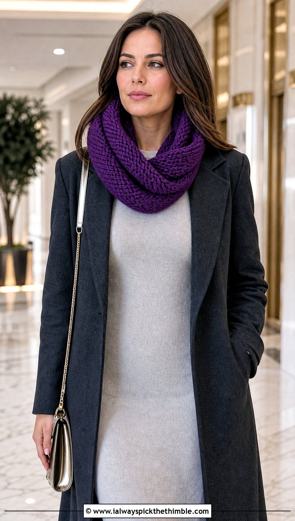 Mbius Hooded Cowl With Knit Dress - 20 Crochet Hoodie Scarf outfit ideas