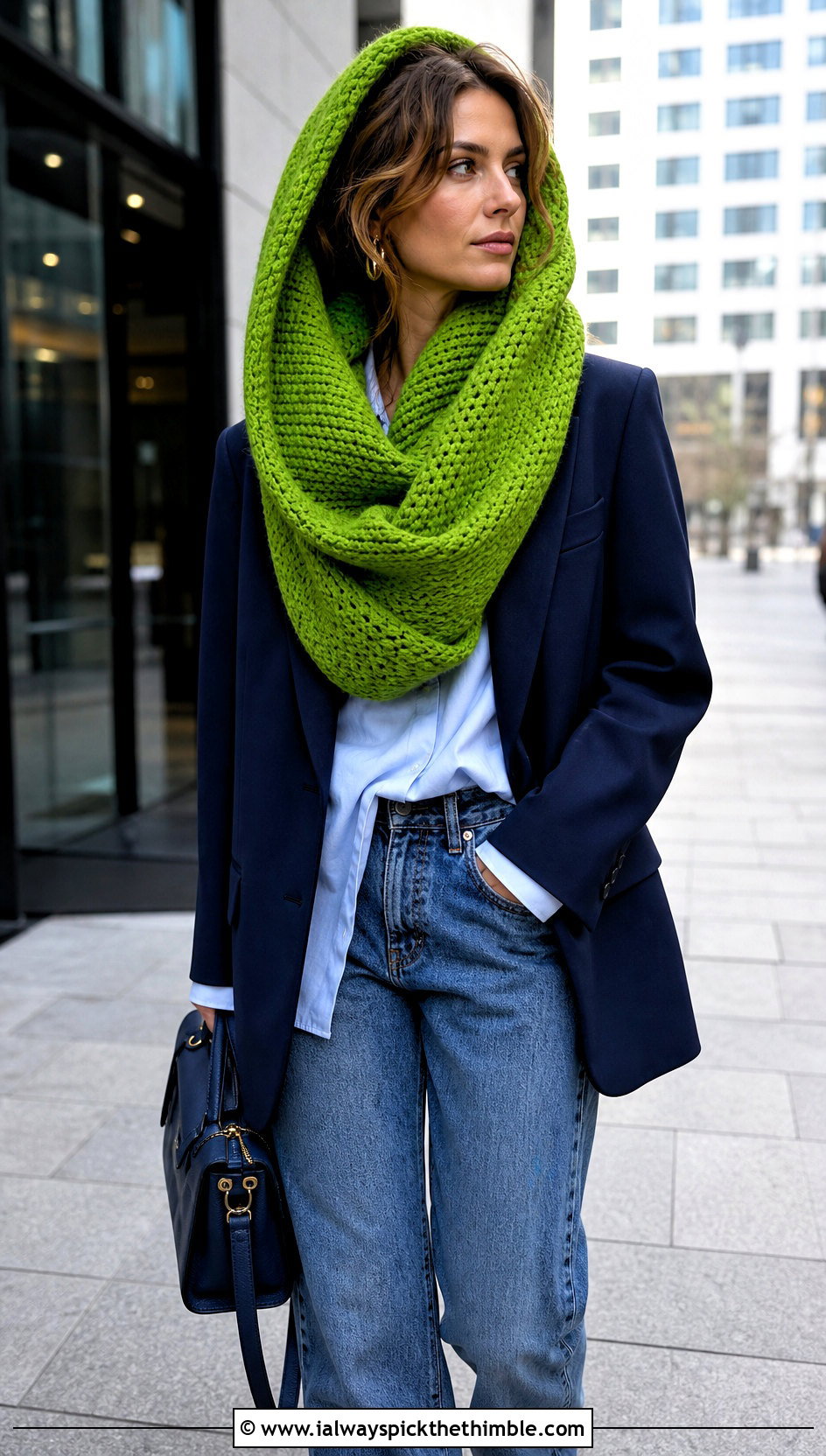 Mbius Hooded Infinity Scarf With Blazer And Jeans - 15 crochet infinity scarf with hood outfit ideas