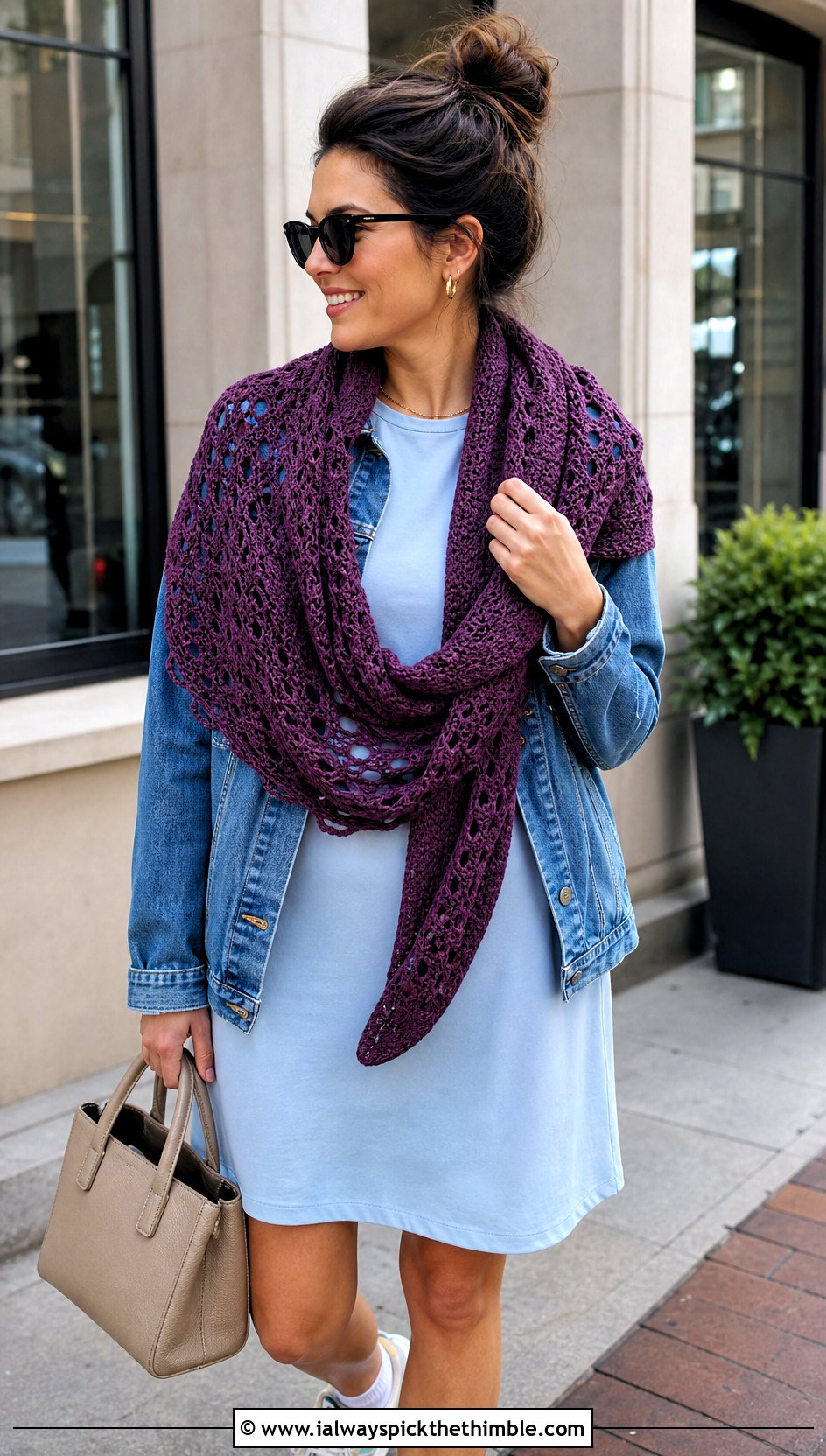 Mbius Lace Shawl With T Shirt Dress And Sneakers - 25 lacy crochet shawl outfit ideas