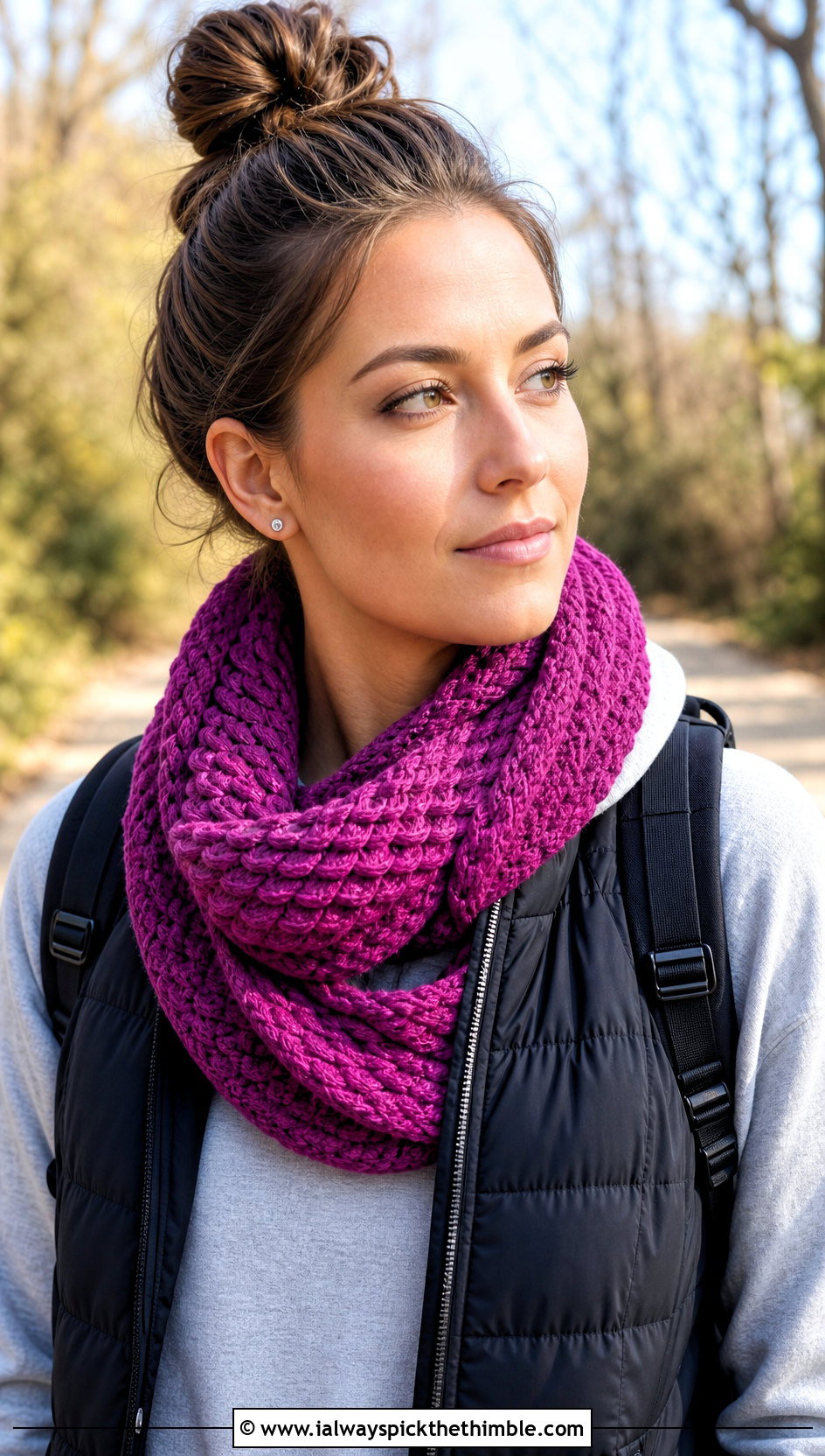 Mbius Natsu Scarf With Puffer Vest - 15 Crochet Natsu Scarf outfit ideas