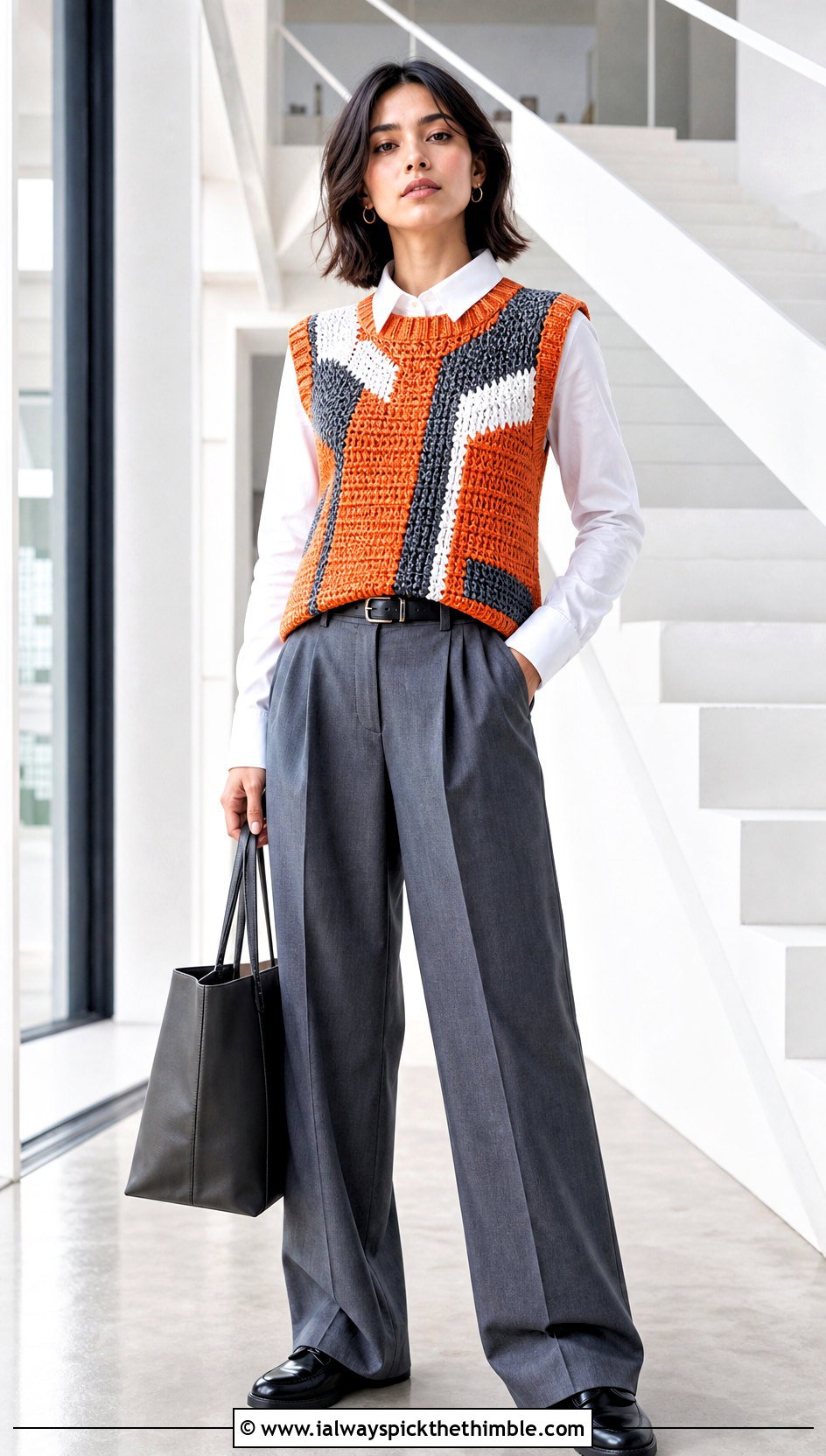 Mecha Crochet Sweater Vest With Wide Leg Trousers - 20 anime inspired crochet clothes and outfit ideas
