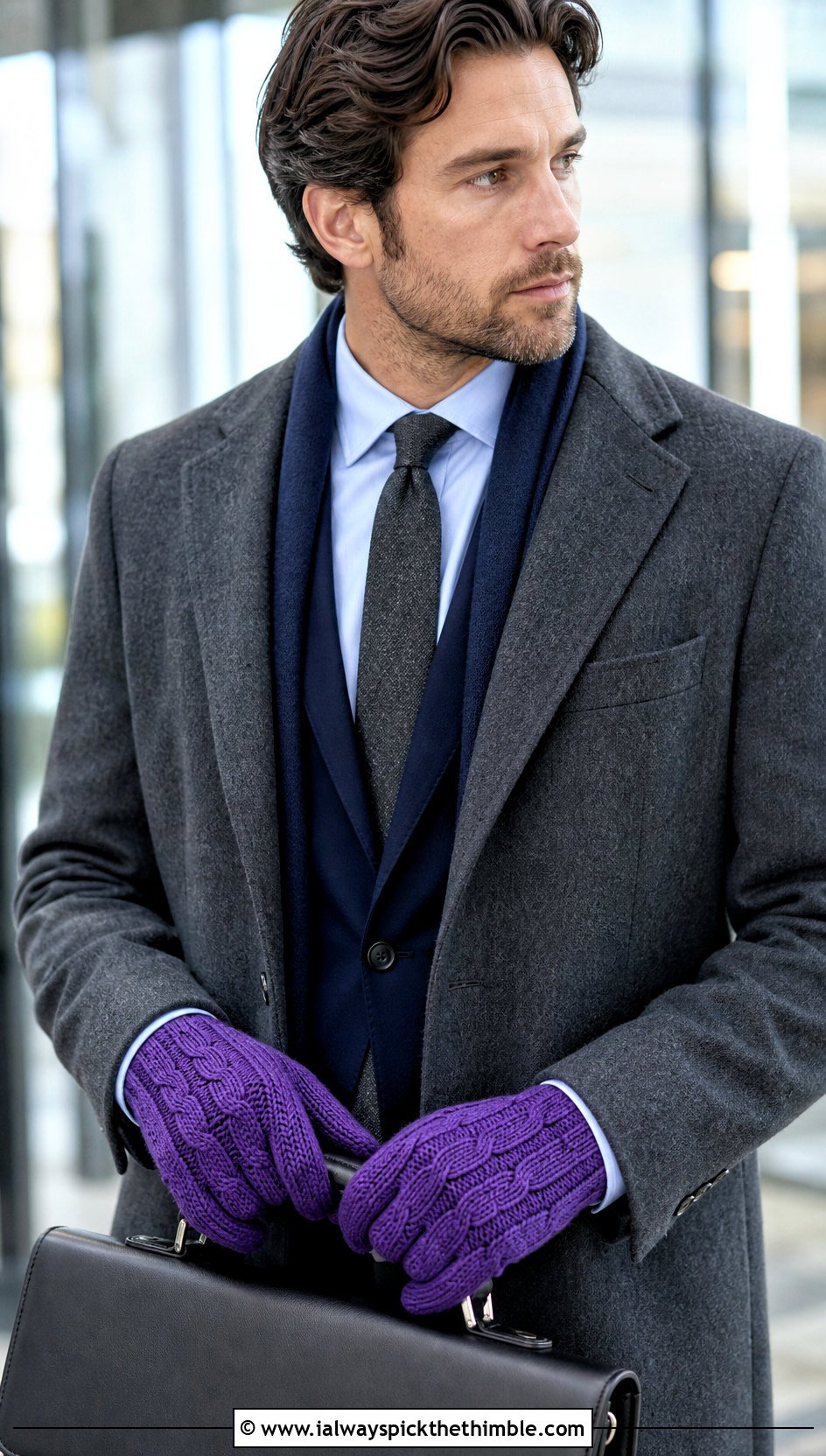 Mens Cable Stitch Crochet Gloves With Tailored Suit - 20 men's crochet gloves outfit ideas