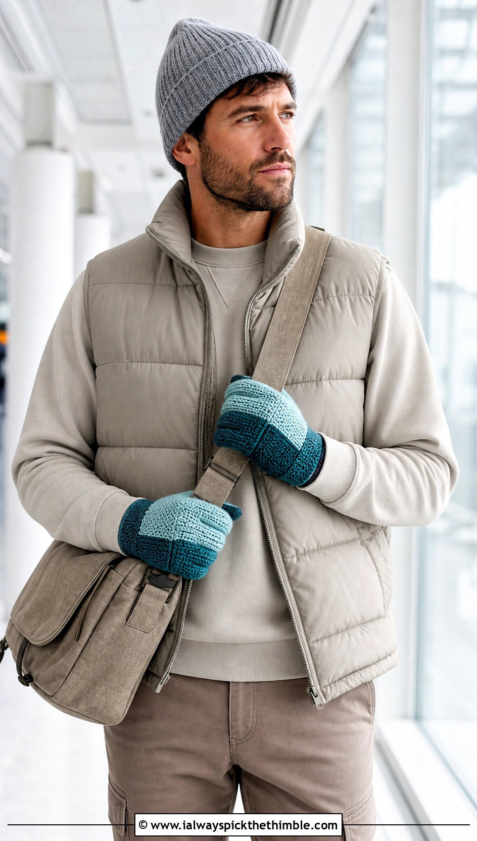 Mens Color Block Crochet Gloves With Monochrome Outfit - 20 men's crochet gloves outfit ideas