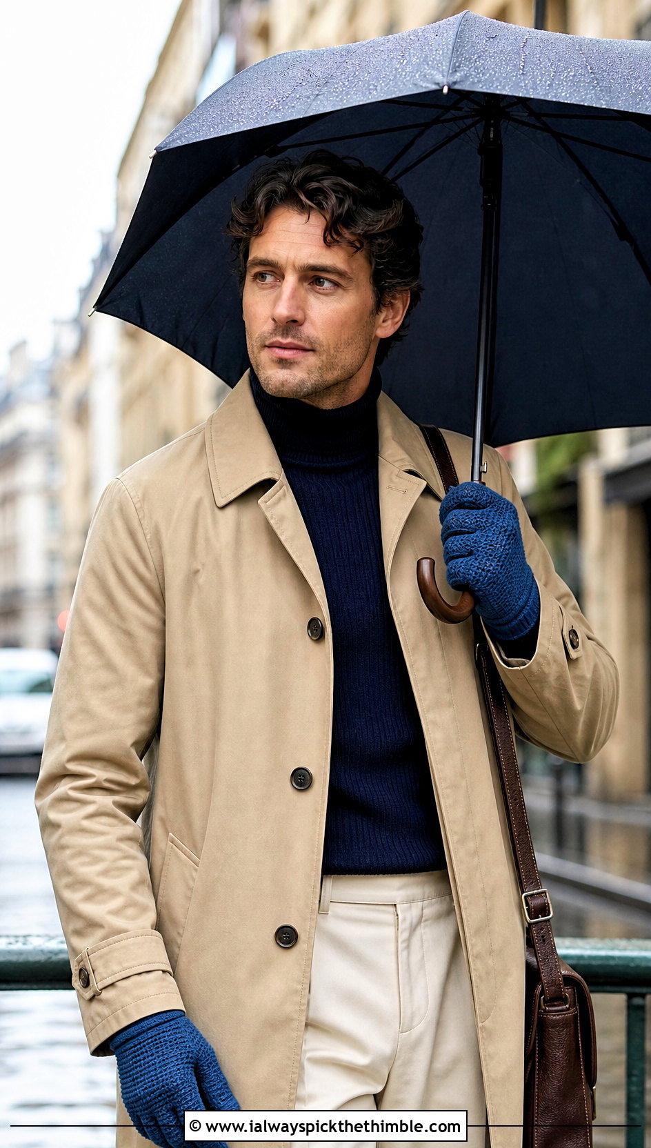 Mens Full Finger Crochet Gloves With Trench Coat - 20 men's crochet gloves outfit ideas