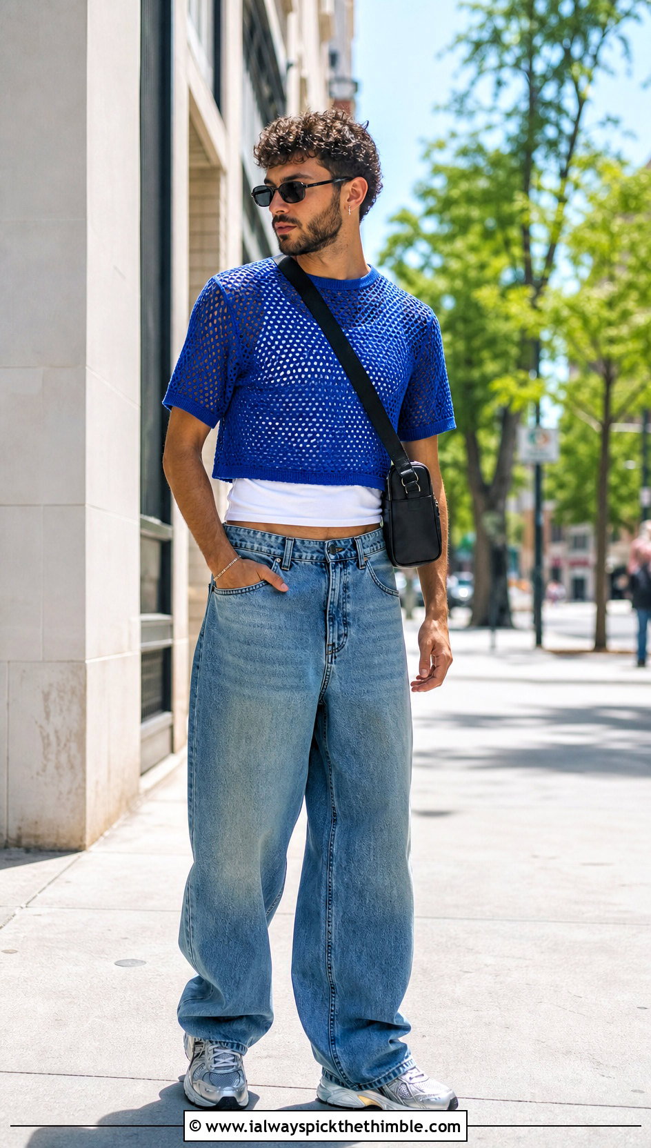 Mens Mesh Crochet Crop Top With Baggy Jeans - 20 Men Crochet Crop Top outfit ideas