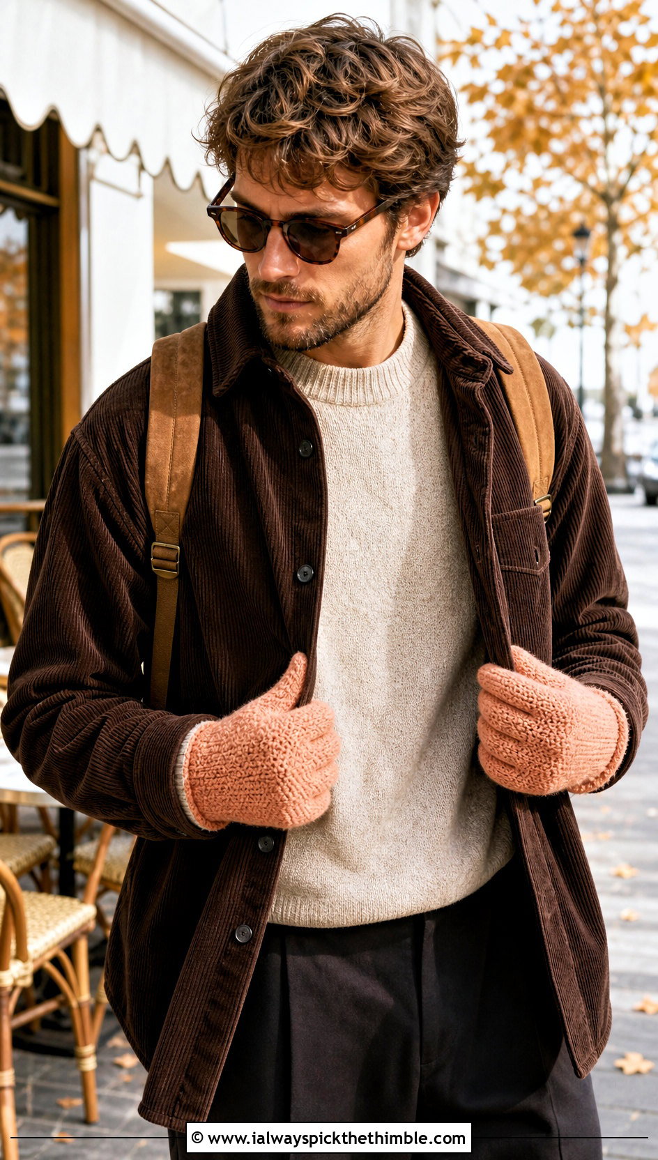 Mens Moss Stitch Crochet Gloves With Corduroy Overshirt - 20 men's crochet gloves outfit ideas