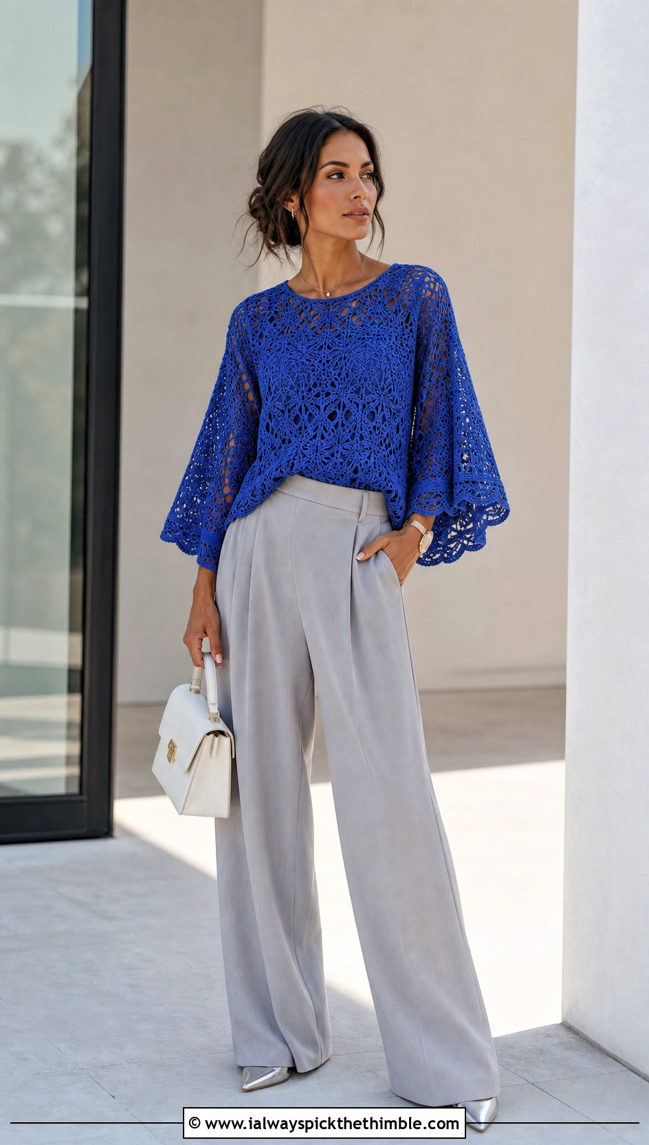 Meribella Crochet Top With Wide Leg Trousers And Pumps - 15 Meribella Crochet Top outfit ideas