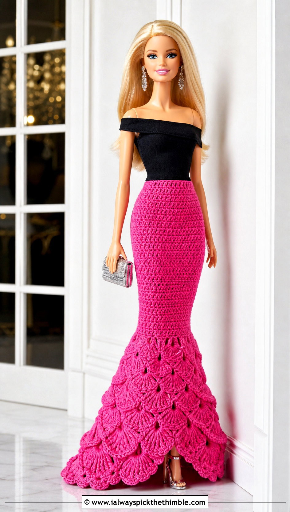 Mermaid Crochet Barbie Skirt With Off Shoulder Top - 20 Crochet Barbie Skirt outfit ideas