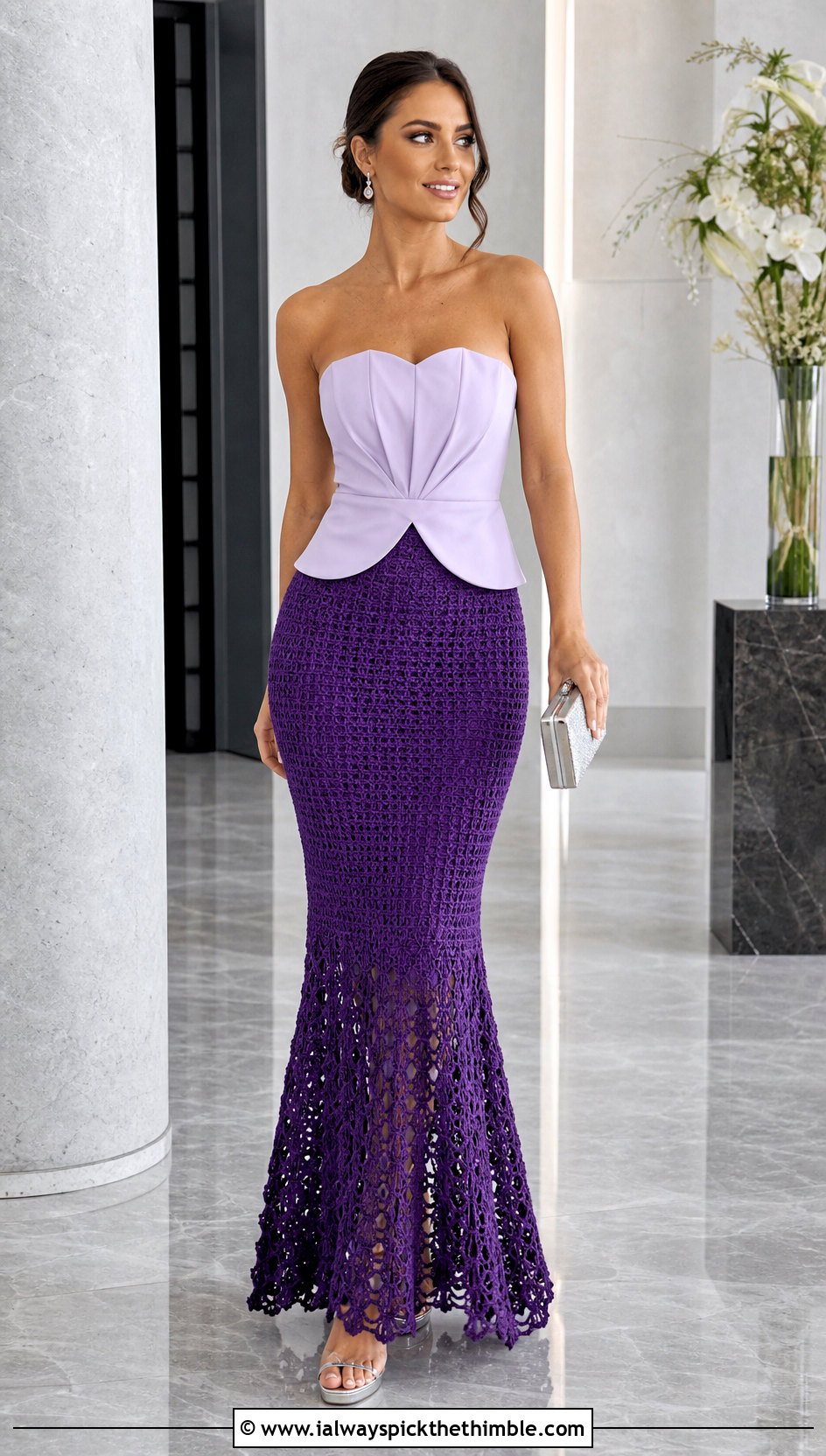 Mermaid Crochet Maxi Skirt With Strapless Crepe Top - 25 crochet skirts outfit ideas