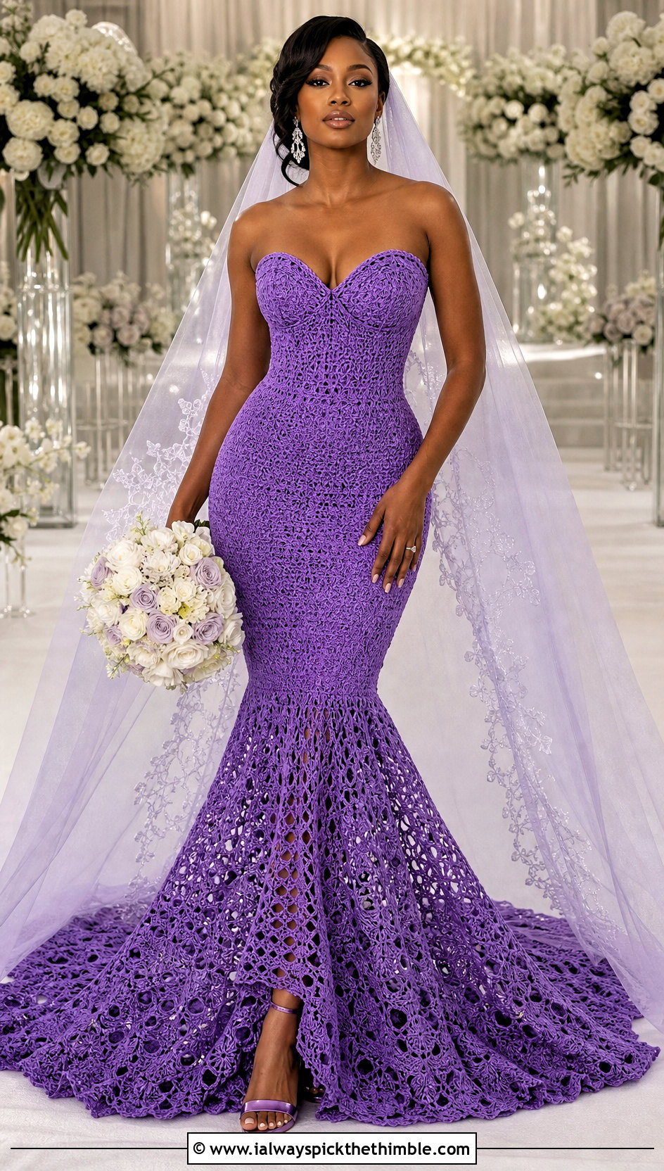 Mermaid Crochet Wedding Gown With Cathedral Veil - 20 crochet wedding dress gowns outfit ideas