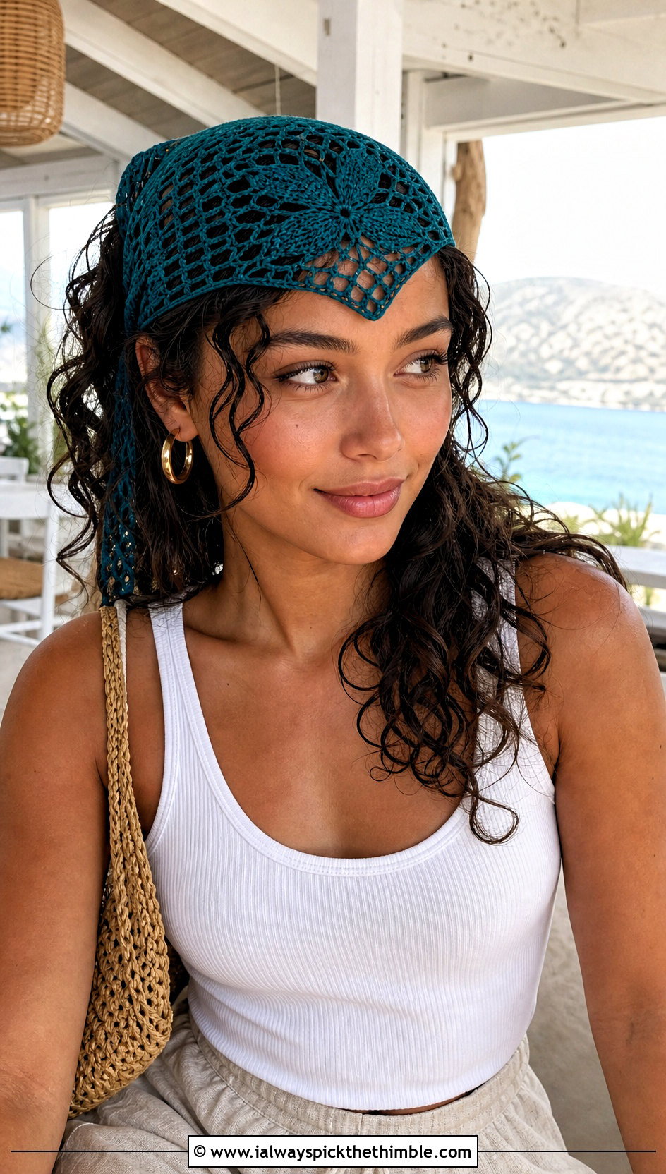 Mesh Butterfly Crochet Bandana Headband With Linen Pants - 15 crochet butterfly headband outfit ideas
