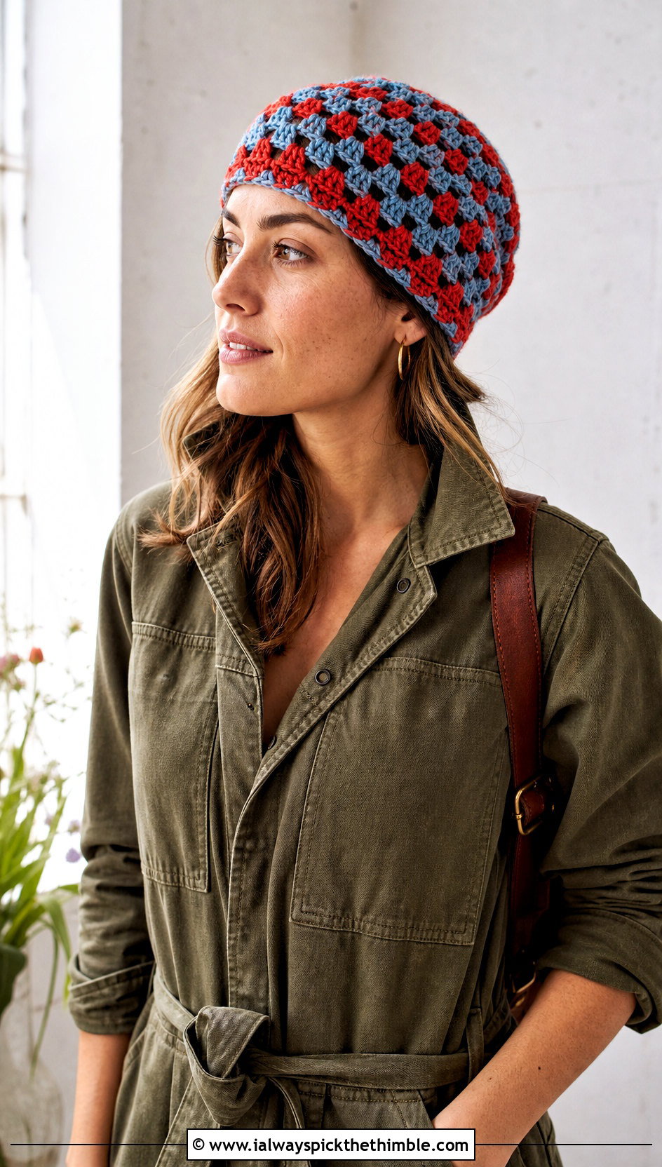 Mesh Checkered Beanie With Utility Jumpsuit - 25 crochet checkered beanie outfit ideas