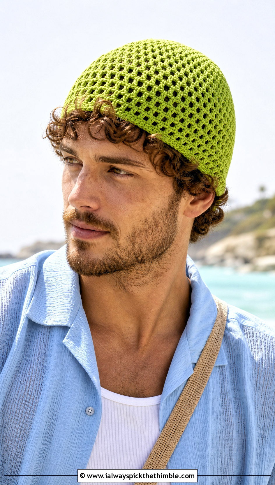 Mesh Cotton Crochet Beanie With Summer Shirt - 25 mens crochet beanie outfit ideas