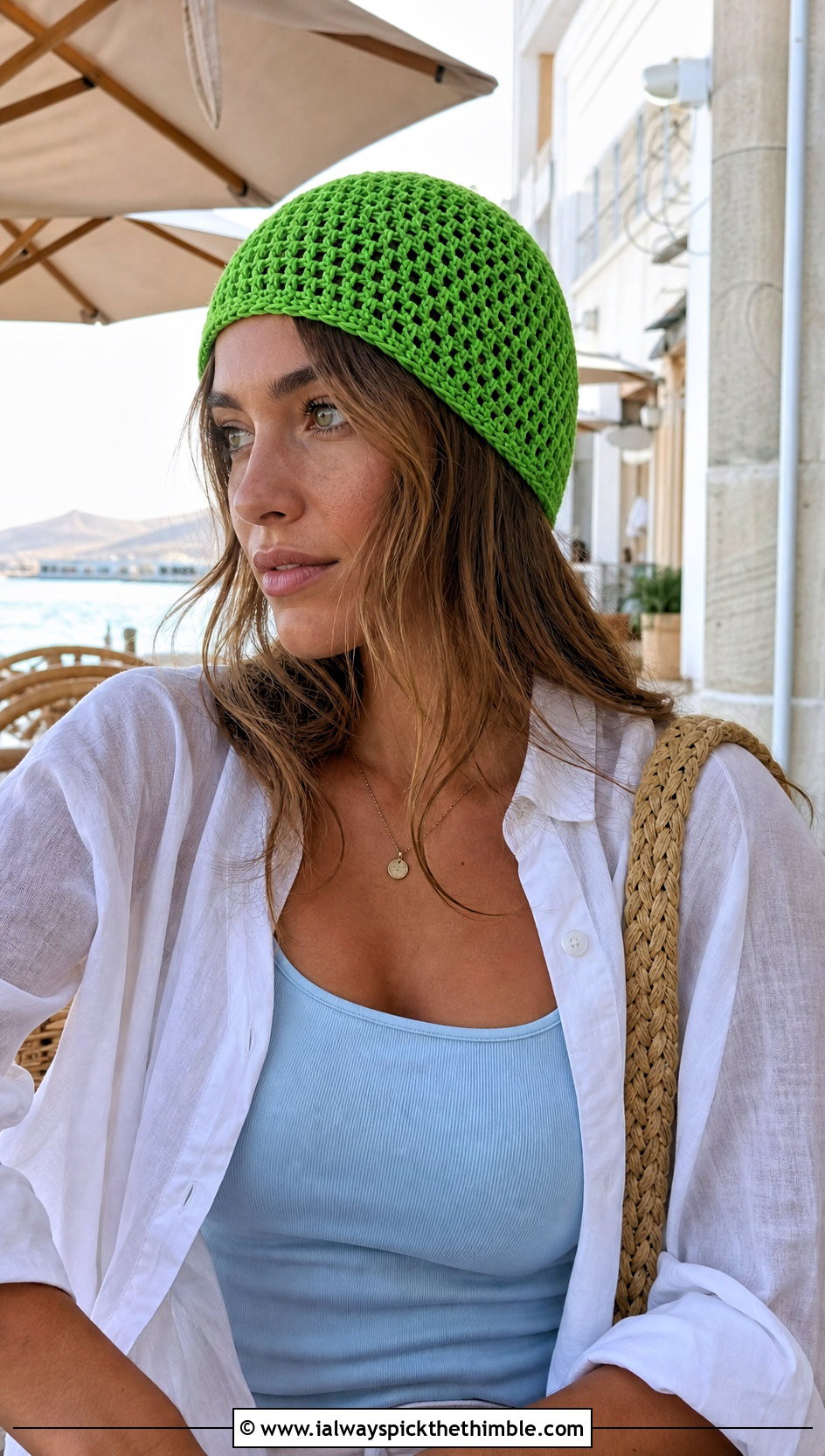 Mesh Cotton Crochet Fisherman Beanie With Linen Shirt - 25 crochet fisherman beanie outfit ideas
